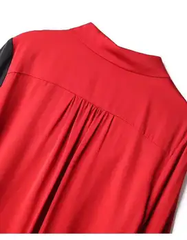 Vrhunska Svilene Bluze 2020 Pomlad Poletje Majice Ženske Zavoj navzdol Ovratnik Barvo Mozaik Dolg Rokav Ruffle Srajce XXL