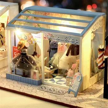 LED Luči DIY Lutka Hiša Salon, Butik, Lutka Hiše Mini Kit Lutke Pohištvo Rojstni dan Božično Darilo Otroci Igrače