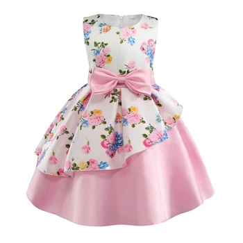 Sundae Angel Otroci Cvetlični Obleko Dekleta Tiskanja Bowknot Nezakonitih Obleke Zbiranje Pasu Nabrano Opravljanje Princesa Otrok Stranka