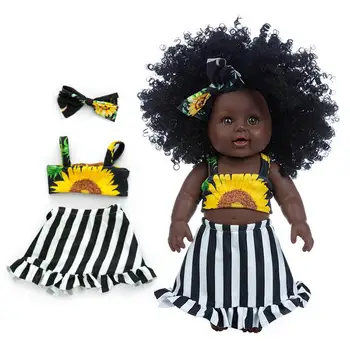 Črna Lutka Afriške Dekle Baby Doll Najboljše Darilo Igrača, S oblačila za 3-6 Let Stari Otroci Najboljše Darilo Igrača Božična Darila 30 CM