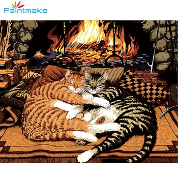 Paintmake Živali DIY Barve Z Številk za Odrasle Oljna slika Na Platnu Luštna Mačka Za Sobi Doma Dekor Stenskih slikah