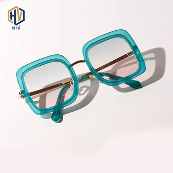 Kvadratni Pol Veliki Kovinski Okvir za Očala Ženska Retro Leopard Gradient sončna Očala Unisex UV400 gafas de sol