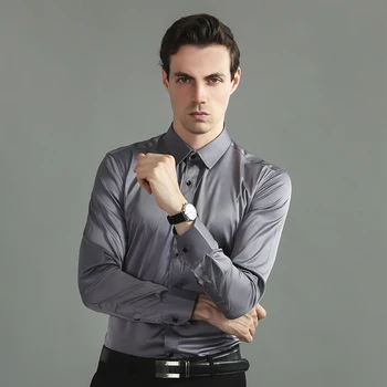 Aoliwen blagovne znamke moških 2020 pomlad novo siva barva poslovne urad formalno moške formalno majica moška majica gladka in dihanje