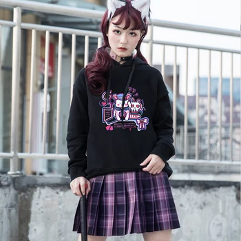 Gothic Punk Grunge Black Harajuku Anime Tiskanja Hoodie Ženske Oversize Dolg Rokav Ohlapen Pulover Vintage Oblačila Dropshipping худи