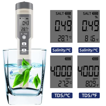3 V 1 Salinometer TDS Temperature, Slanosti Meter Digitalni Nepremočljiva Sol Merilnik Slano morsko vodo, Slanico Vode s kompletom 40% popusta