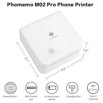 Prenosni Phomemo M02Pro Foto Tiskalnik 300 DPI Mini Bluetooth Termični Tiskalnik za Nalepke Ročni Phomemo Žep Tiskalnik za iphone