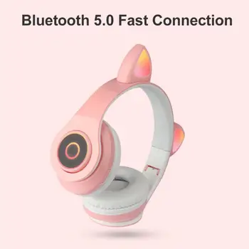Vroče LED Luči Mačje Uho šumov, Slušalke Bluetooth 5.0 Mladih Otroci Slušalka 3,5 mm Vtič Z Mic, Slušalke