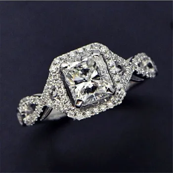 Ljubitelji Princesa cut 3ct Lab Diamantni prstan Resnično 925 Sterling srebrni Poročni Prstani, Zaročni za ženske, Moške Stranke, Nakit Darilo