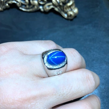 Klasična sijoče modra Zvezda Safir obroč za moške srebrni prstan mascular močno moč moški prstan fine nakit 925 sterling srebro darilo