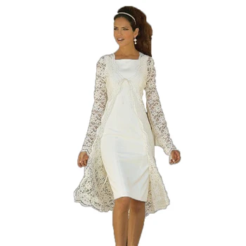 Očarljivo Svetega Dveh Kosov Mati Nevesta Obleke z Dolgimi Rokavi Čipke Suknjič Mater, Obleke Za svate Koleno Dolžina