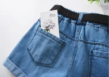 Novo 2019 Poletje baby dekleta traper hlače korejski otroci divje oprati vroče hlače Otroci Prilagodljiv Jeans Hlače s pasom darila