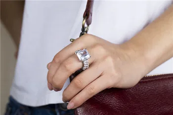 Luksuzni 925 SREBRO UTRLA Sevalno cut CELOTEN KVADRATNI Simulirani Diamantni prstan VEČNOST POSLA POROKO Kamen Obroči za Ženske, Nakit