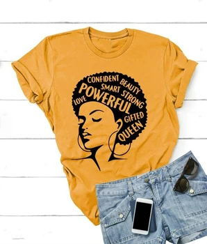 Afro Lady Rokavi Ženske Feministične Tee Dekle Moči Tshirt Poletje Modni T-shirt Kratek Rokav Spodbudne Besede, Črke, Tiskarske Bombaž