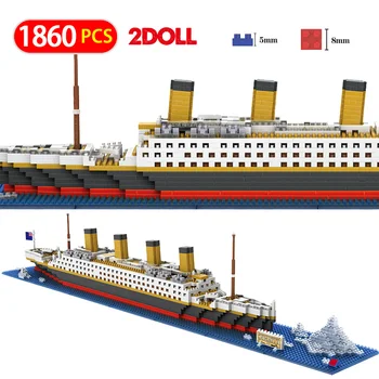 1860PCS Mini bloki RMS Ladje Titanik 3D Model gradniki Mikro Čoln DIY Številke Zbrati Opeke Izobraževalne Igrače za otroke