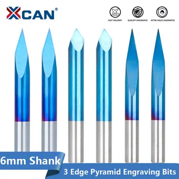 XCAN 6 mm Kolenom 3 Rob Piramide Graviranje Bitov Nano Modra, Prevlečeni Karbida Koncu Mlin 20-90 Stopnjo CNC Usmerjevalnik Carving Malo Brušenja Noža
