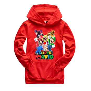 Novo pomlad jesen Super Mario otrok dolgo sleeved hooded žep pulover fantje dekleta šport in prosti čas risanka tiskanja oblačila