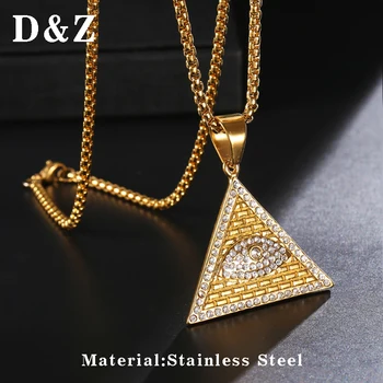 D&Z Bling Ledeni Iz Trikotnika Illuminati Oči, Ogrlico, Obesek Za Moške Iz Nerjavečega Jekla Geometrijske Piramida Collier