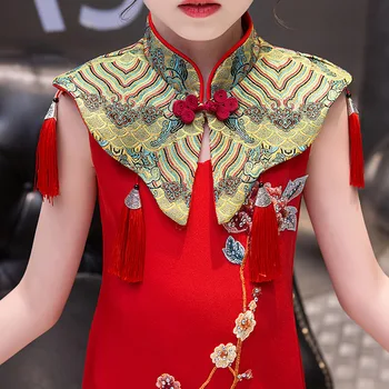 2021 kitajsko novo leto rdeči kostum starosti za 3 - 14 let najstnice kitajski slog qipao večerne otroci frocks sirena obleko