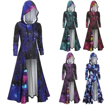 RICORIT 2020 Moda Hooded Zvezdnato Galaxy Jeseni, Pozimi Cape Ženske Maxi Dolg Rokav Obleka Oblačila Gothic Punk S Plus Velikost