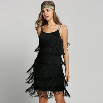1920 Veliki Gatsby Obleko Poševnica Vratu Strappy Stopenjski Bonitete Dress Vintage Zaklopnica Fancy Stranka Obleko Kostume Z Glavo