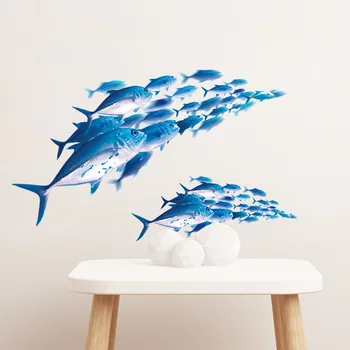 VROČE 3D Ribe Stenske Nalepke Modra Za Otrok, otroške Sobe Dnevna Soba Dekoracijo Zidana Home Art Decals Pregleden Nalepke