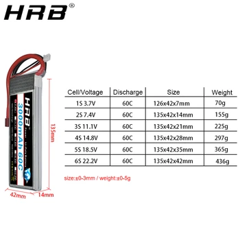 HRB 2S 7.4 V Lipo Baterijo 3000mah 60C XT60 11.1 V 3S T Dekani 14.8 V 18.5 V 22.2 V 4S 6S 5S 3,7 V Za FPV Letala Brnenje RC Avto Deli