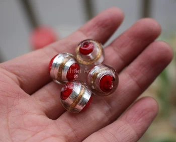 10Pcs 14 mm Ročno izdelanih Steklenih lampwork kroglice, Rdeča Barva bela bela folija za nakit, izdelava Debelo in Drobno