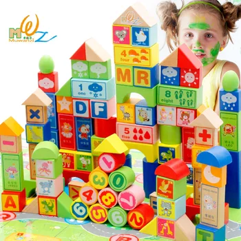 MWZ 100 kozarcev Multicolor Otroci Igrače bukev Lesene Slika Bloki Pismo, Učenje Spoznavanja Inteligentni Predšolskih Brinquedos Juguets