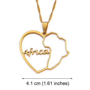 Afrika Zemljevid, Ogrlico, Obesek, Zlata Barva Nerjavečega Jekla Nakit Srce Afrike zemljevidi