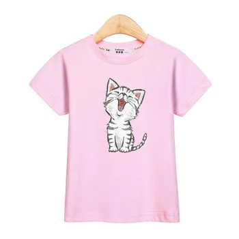 Deklica t-shirt moda otroci vrhovi kratek rokav tees bombaž majica luštna mačka shirt tiskanje priložnostne dojencek dekliška oblačila, 3-13T