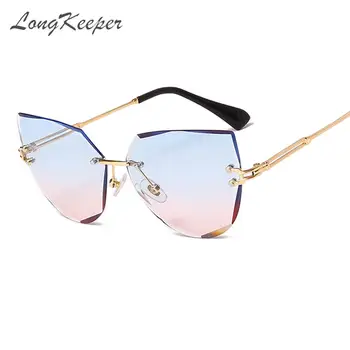 LongKeeper Rimless Diamond Odtenki sončna Očala Ženske Modne blagovne Znamke Oblikovalec Mačka Oči, sončna Očala Jasno Očala UV400