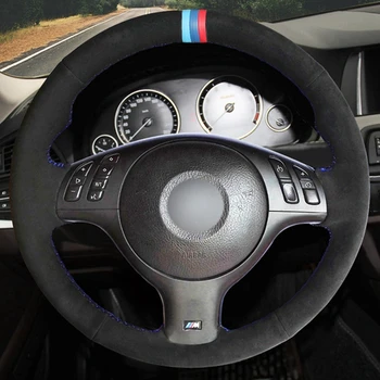 Črna Antilop Usnja DIY Ročno sešijejo Avto Volan Kritje za BMW E46 E39 330i 540i 525i 530i 330Ci M3 2001 2002 2003