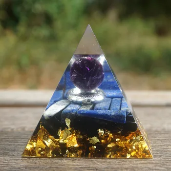 Ročno Ametist Kristalno Kroglo, Orgonski Piramida z Srebrni Prstan Obsidian Orgonski 60mm