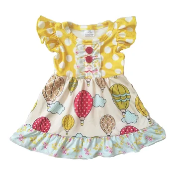 2019 otroci obleko dekleta, ki plujejo pod rokav gumb O vratu obleke za otroke rumenim balonom obleko baby dekleta vestido gxj