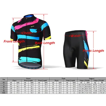 ARSUXEO 2018 Moški kolesarski dres komplet Kratek Rokav + Quick-dry Majica 3D Blazine Oblazinjeni Hlače za ropa ciclismo