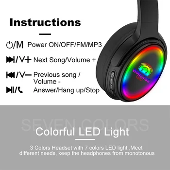 KD71 LED Barvna Luč Slušalke Prenosna Zložljiva Vgrajen FM Brezžične Bluetooth Slušalke Z MIKROFON Podpira TF Kartice, Mp3 Predvajalnik
