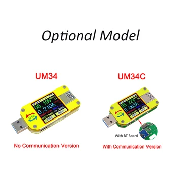 RD UM34/34C Voltmeter Ampermetr USB Tester 3.0 Tip - C Napetosti tok Merilnik Napolnjenosti Baterije Kabel Upornost Upora Barvni LCD -