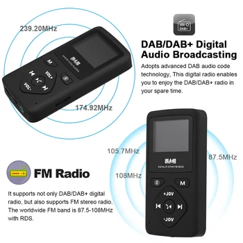 Multimedia predvajanje Prenosne Žep DAB/DAB+/FM Radijski Sprejemnik z Slušalke LCD Zaslon za ponovno Polnjenje Multimedijski predvajalnik