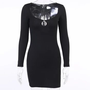 InstaHot black votlih iz seksi stranka obleko ženske dolg rokav elegantno vitek mini obleka za ženske jeseni leta 2020 moda obleke lady