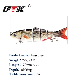 FTK Bas Fishing Lure 1pc 122mm/22 Topwater Wobblers Reševanje Multi Segment Razvrstan Plavajoče Plavati Vabe Težko Potopu Crankbait HF