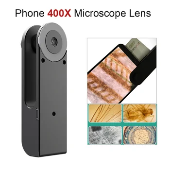 HD Objektiv Kamere 400X Mikroskopom Leča za iPhone, Android Univerzalno Telefon Visoko Povečavo LED Svetloba Enostavno Uporabite Povečevalno Steklo,
