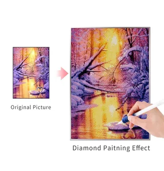 AZQSD Diamond Vezenje Pozimi Sneg 5d Diy Diamond Mozaik Swan Diamond Slikarstvo Doma Dekoracijo Navzkrižno Šiv Obrti