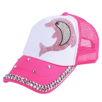 Otroci in modnih znak baseball skp roza kristalno Dolphin živali design novost vrnitev žoge klobuki 3-12 let staro dekle, fant klobuk