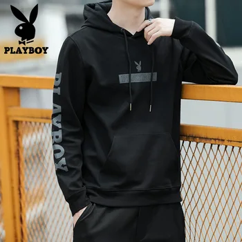 Playboy plima moške bombaž dihanje udobno dobre kakovosti slim hooded natisnjeni baseball enotno pulover s klobuk