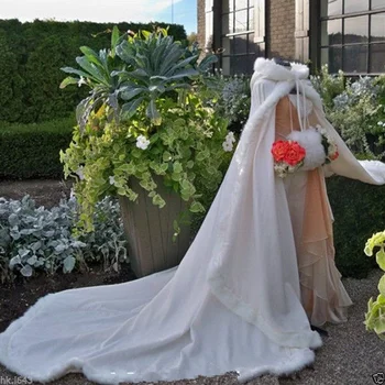 Poročne Pozimi Poročno Obleko Hooded Plašč, Ogrinjalo, Specializiranimi Za Umetno Krzno, Poročne Mantles Obloge