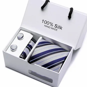Darilo polje pakiranje moške blagovne znamke luksuzni kravatni žep kvadratnih poroko moške vratu vezi svileno kravato nastavitev zapestne gumbe, handkerchief