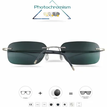 Titana Rimless Očala za Kratkovidnost Očala Photochromic očala Moški Ženske Kameleon Očala, Leče z Dioptrije -1.0 1.5 2.0 2.5 3.0