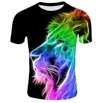 2020 novo 3D tiskanje barvnih lion T-shirt street nositi zabavno tiskanje modni T-shirt moški