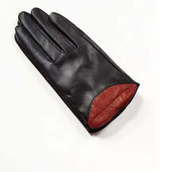Seksi rdeče ustnice osebnost ženske usnjene rokavice Toplo ovčje kože ženske rokavice črno pogon ženske zimske rokavice