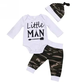 3PCS Določa Novorojenega Dojenčka Baby Boy Oblačila Mali Človek Natisnjeni Vrhovi bodysuit+Hlače+Klobuk Baby Boy Oblačila Obleke